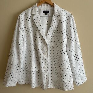 NWT Talbots Polka Dot Linen Cotton Blend Blazer Jacket 24W White Black